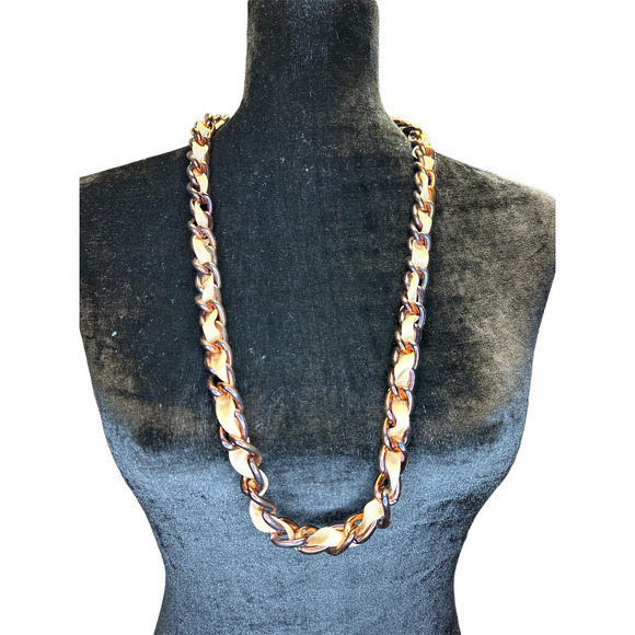 Coldwater Creek Ribbon and Copper Color Chunky Chain Link Necklace - Picture 2 of 6